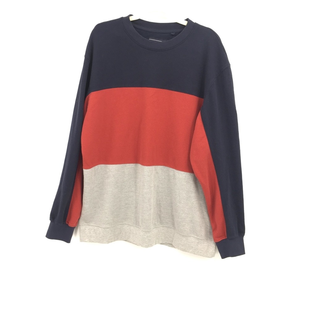 ODA‎ Blue Red Gray colorBlock Crew Neck shirt pullover thick blokecore XXL